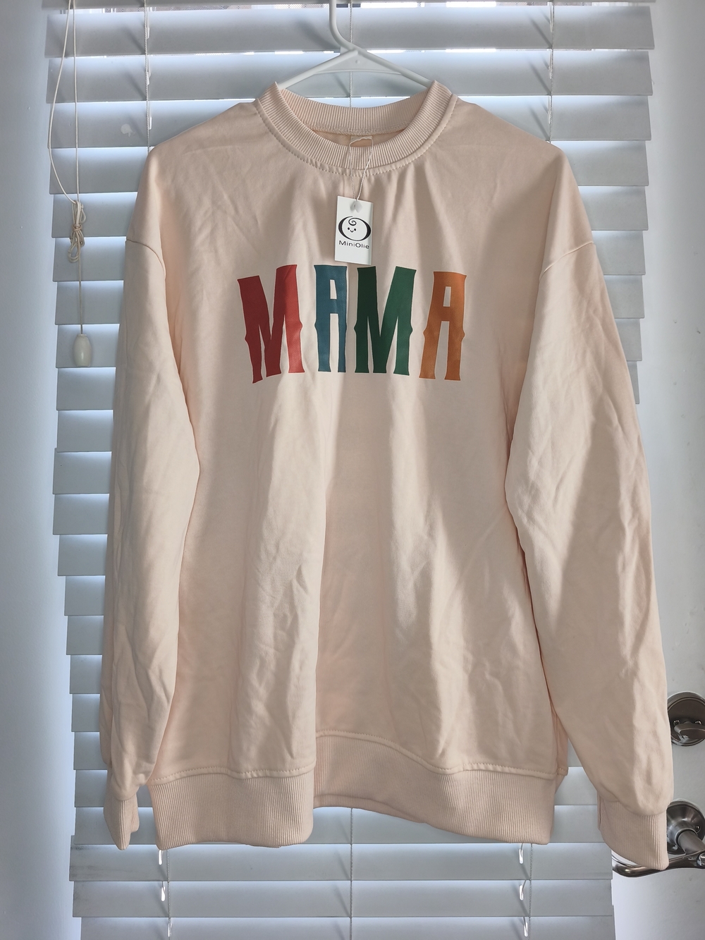 MiniOlie Peach MAMA Pullover Sweatshirt Womens Crewneck Long Sleeve NWT XL